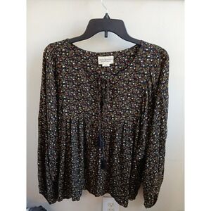 Denim and Supply Womens Blouse Ralph Lauren Top Black Floral Boho Size Large